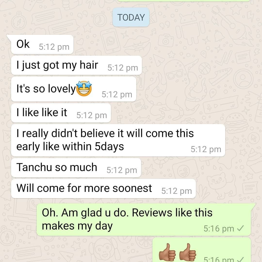 Customer chat or order receipt from a Beyond Lace partner