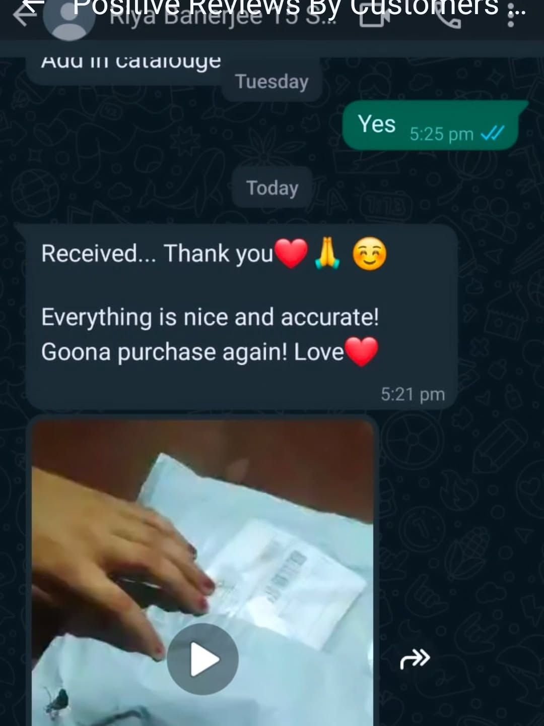 Customer chat or order receipt from a Beyond Lace partner