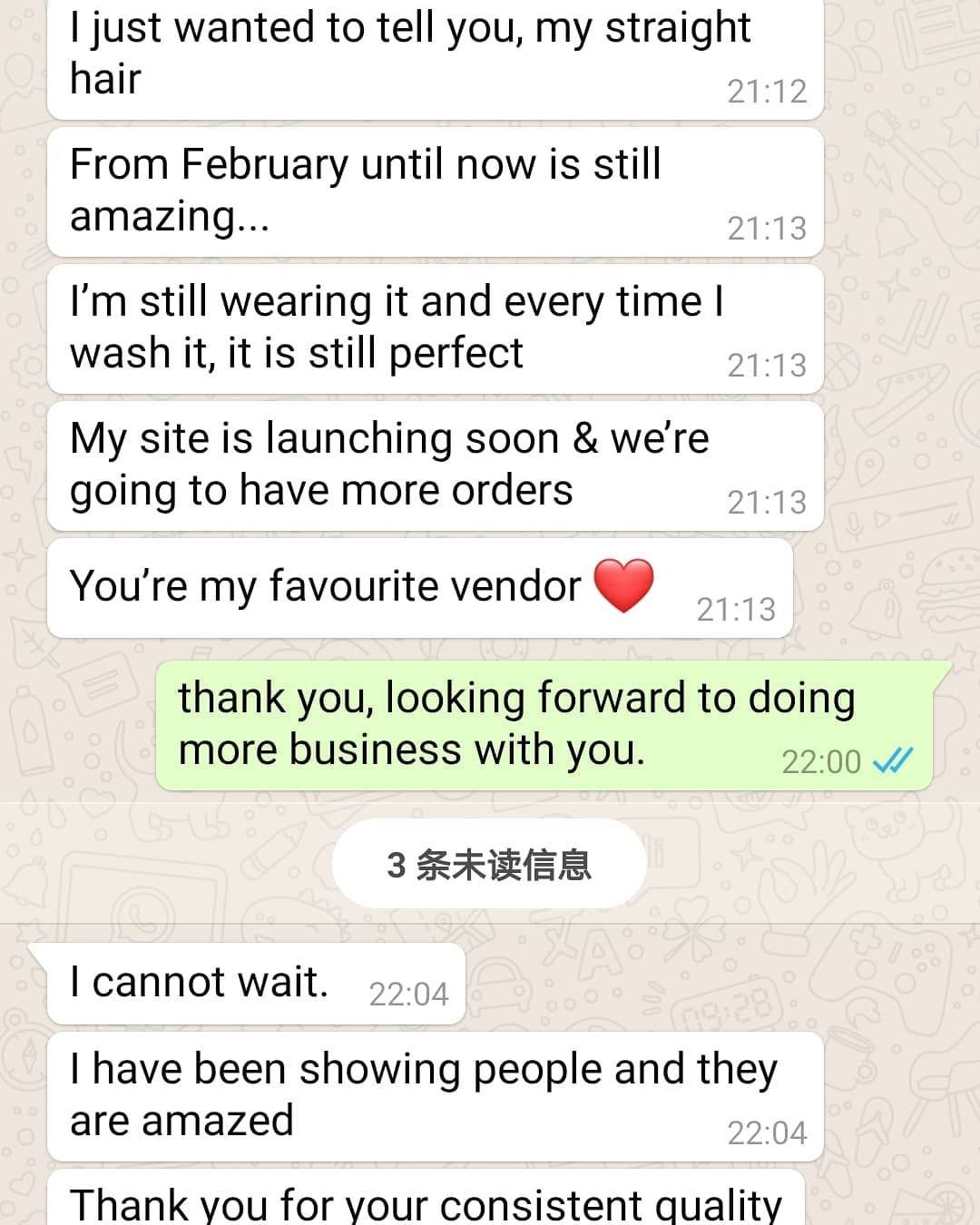 Customer chat or order receipt from a Beyond Lace partner