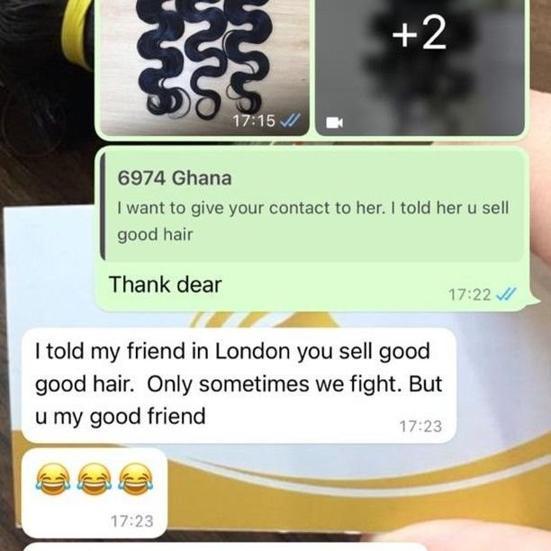 Customer chat or order receipt from a Beyond Lace partner
